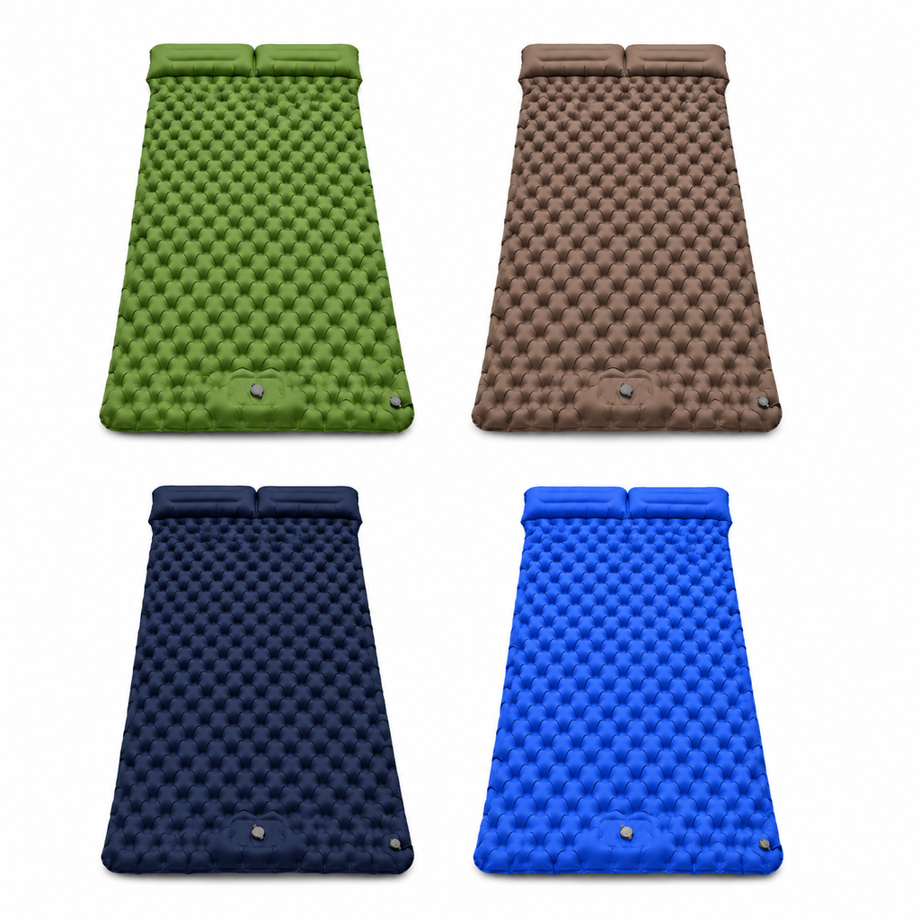 Ultralight Double Camping Sleeping Pad with Built-in Foot Pump & Pillow