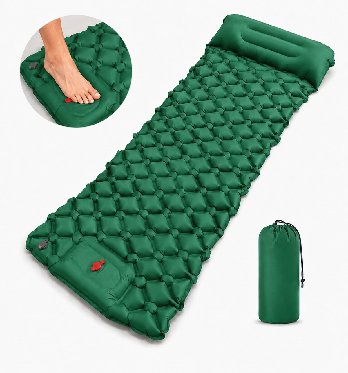 Ultralight Single Camping Sleeping Pad with Built-in Foot Pump & Pillow