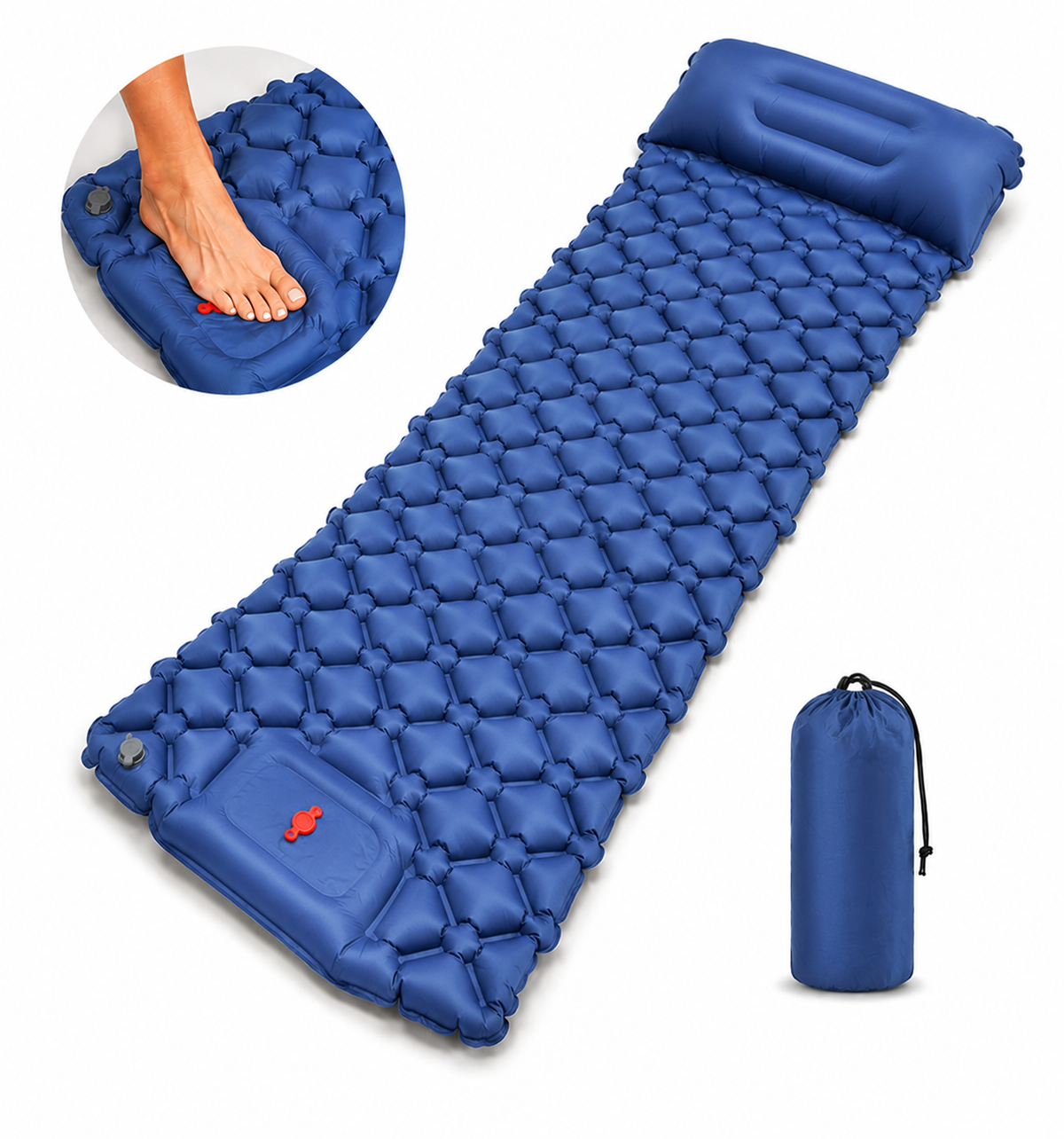 Ultralight Single Camping Sleeping Pad with Built-in Foot Pump & Pillow
