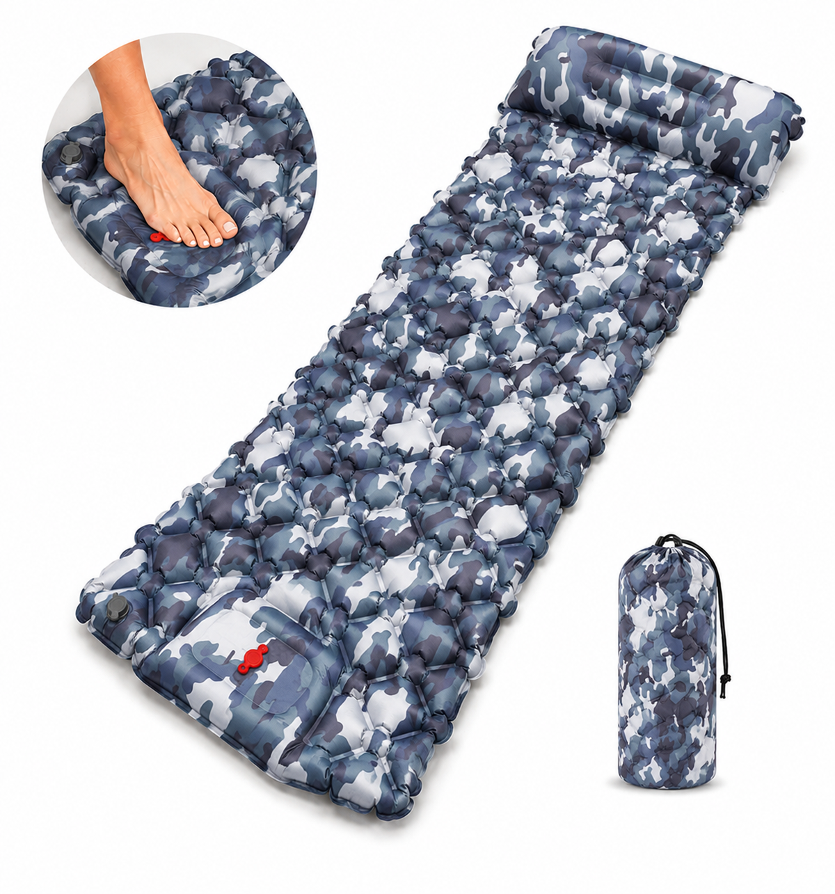 Ultralight Single Camping Sleeping Pad with Built-in Foot Pump & Pillow