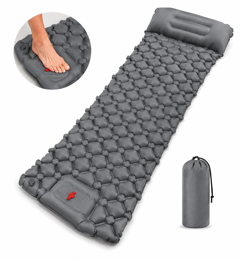 Ultralight Single Camping Sleeping Pad with Built-in Foot Pump & Pillow