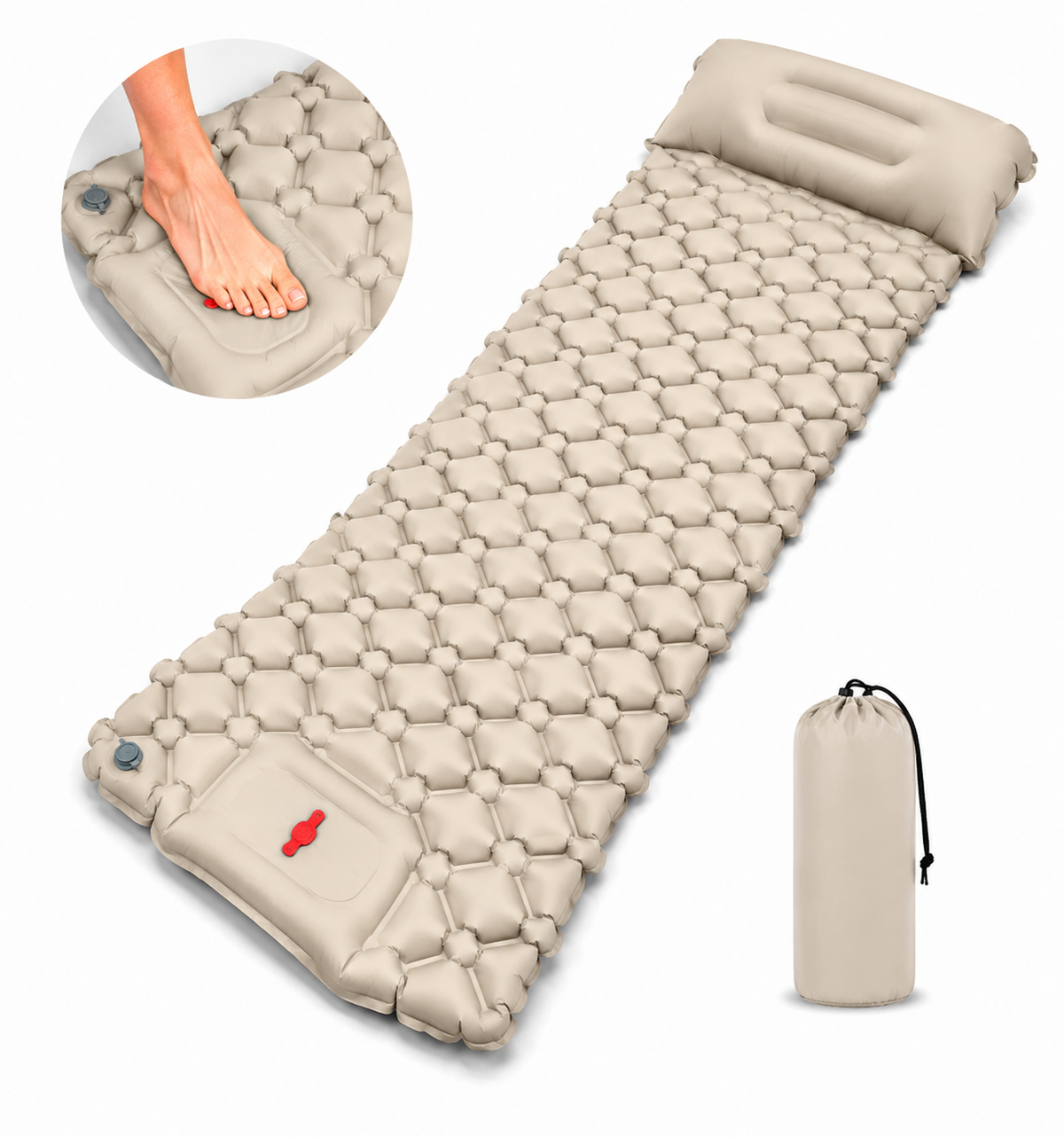 Ultralight Single Camping Sleeping Pad with Built-in Foot Pump & Pillow