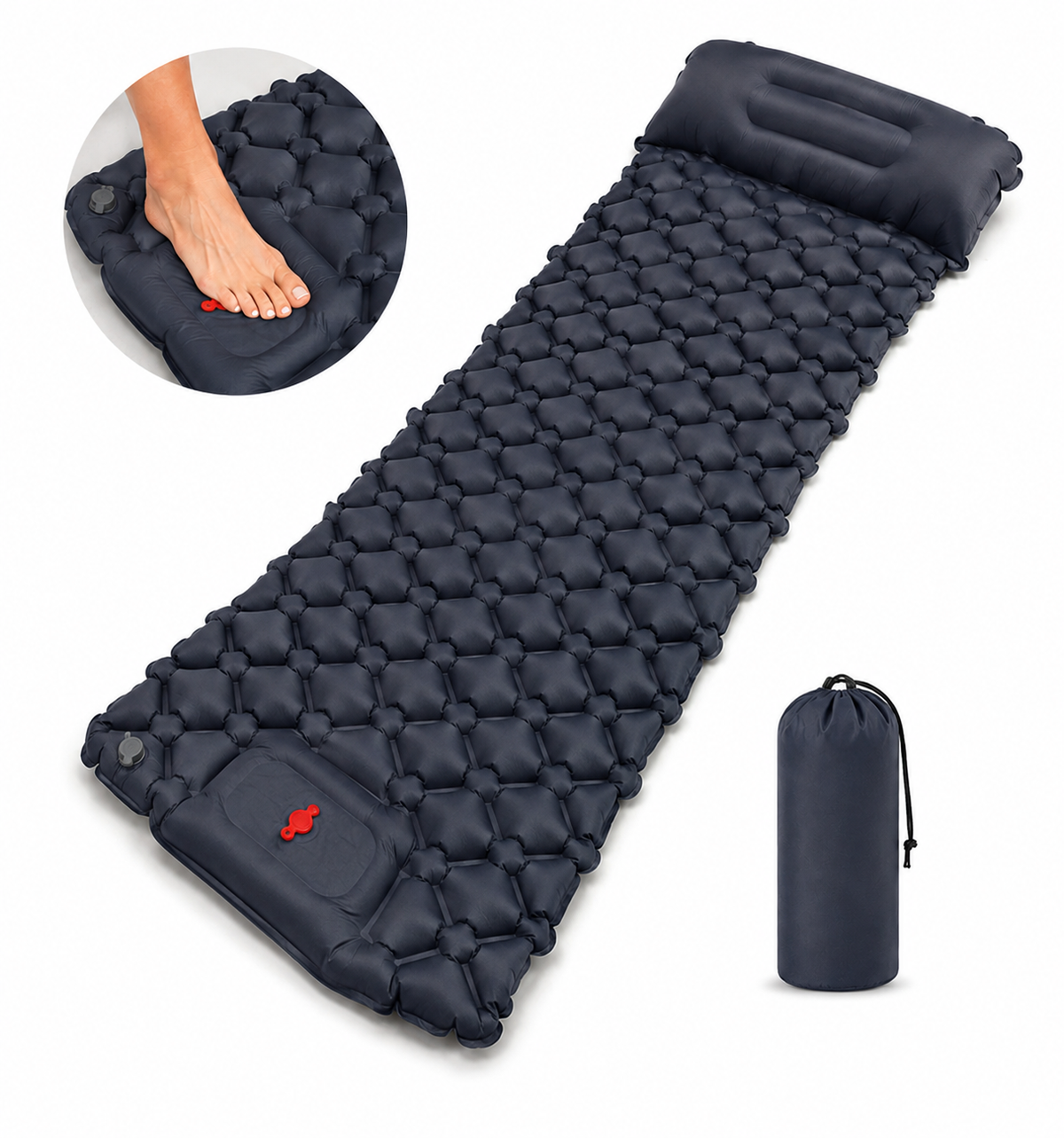 Ultralight Single Camping Sleeping Pad with Built-in Foot Pump & Pillow