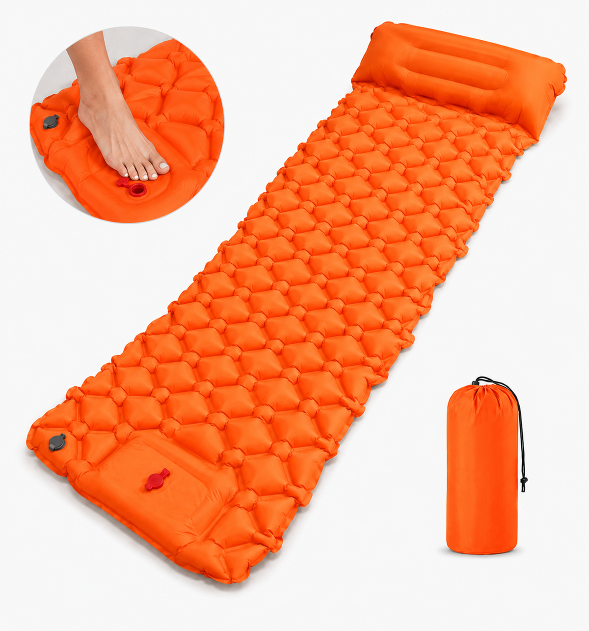Ultralight Single Camping Sleeping Pad with Built-in Foot Pump & Pillow