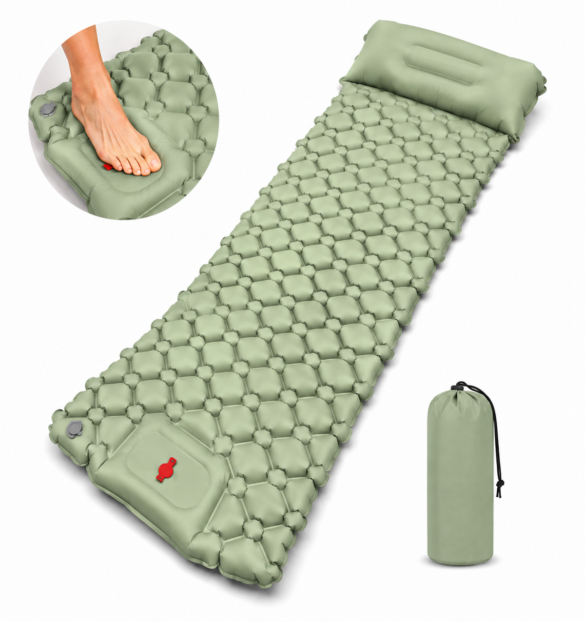 Ultralight Single Camping Sleeping Pad with Built-in Foot Pump & Pillow