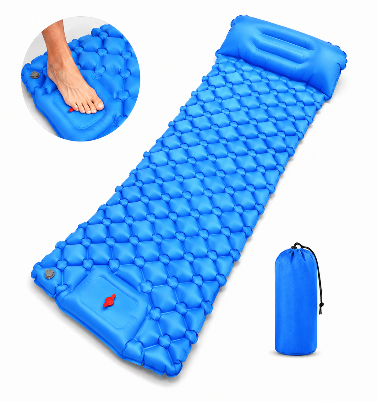 Ultralight Single Camping Sleeping Pad with Built-in Foot Pump & Pillow
